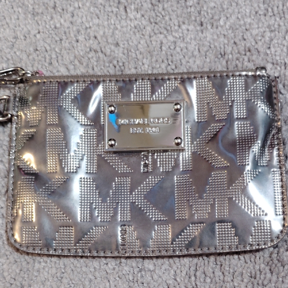 Michael Kors Metallic Silver Wristlet